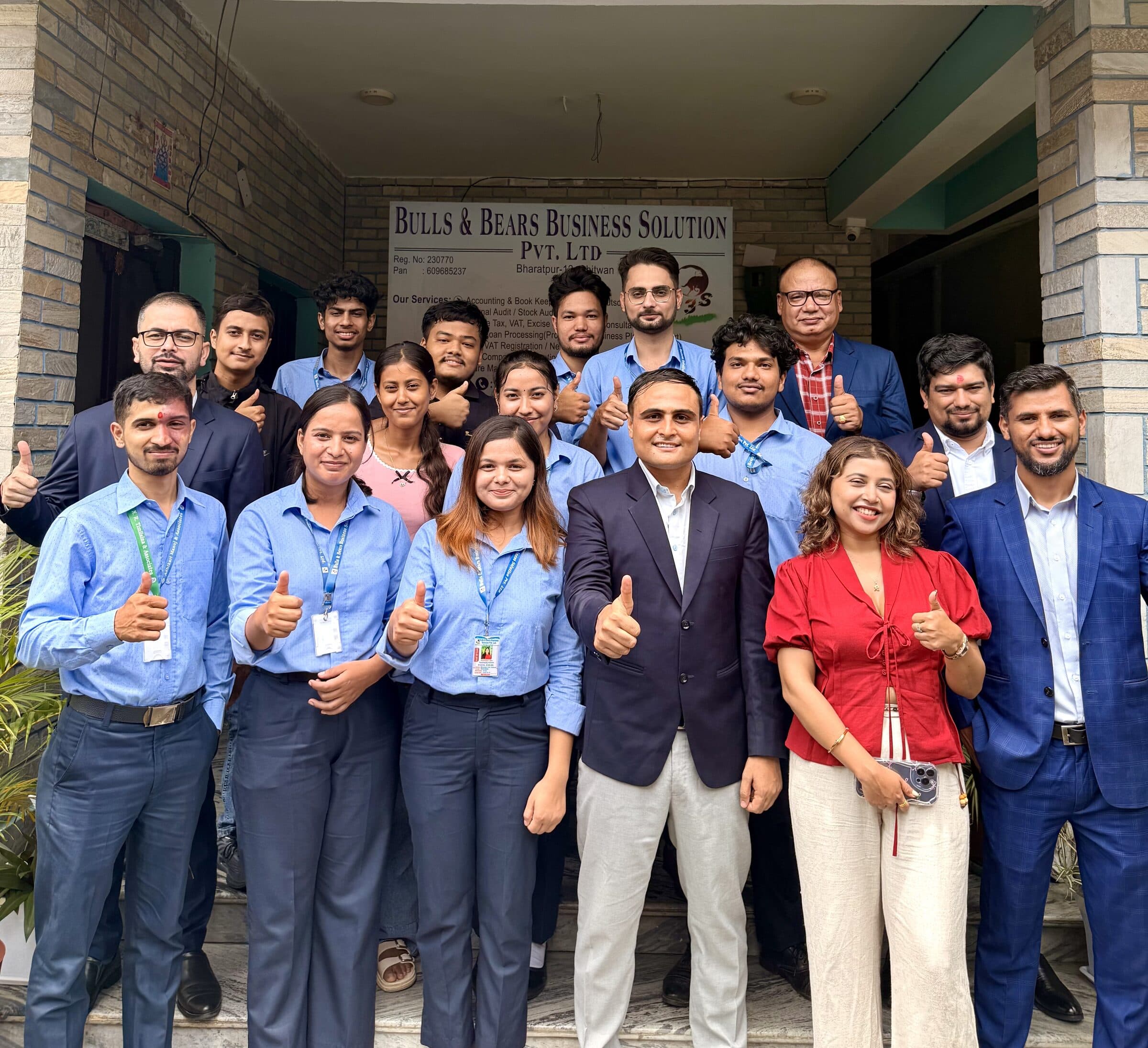 The B3S team in front of the head office in Chitwan